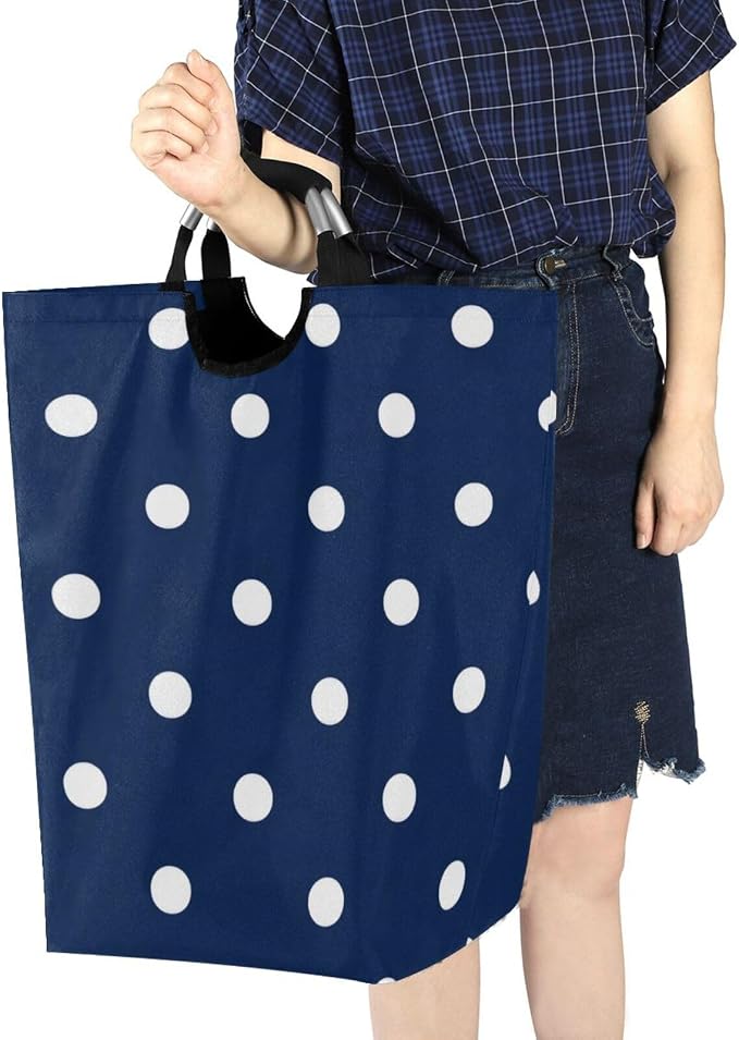Navy Blue Polka Dot laundry baskets, folding and waterproof large laundry - Image 7