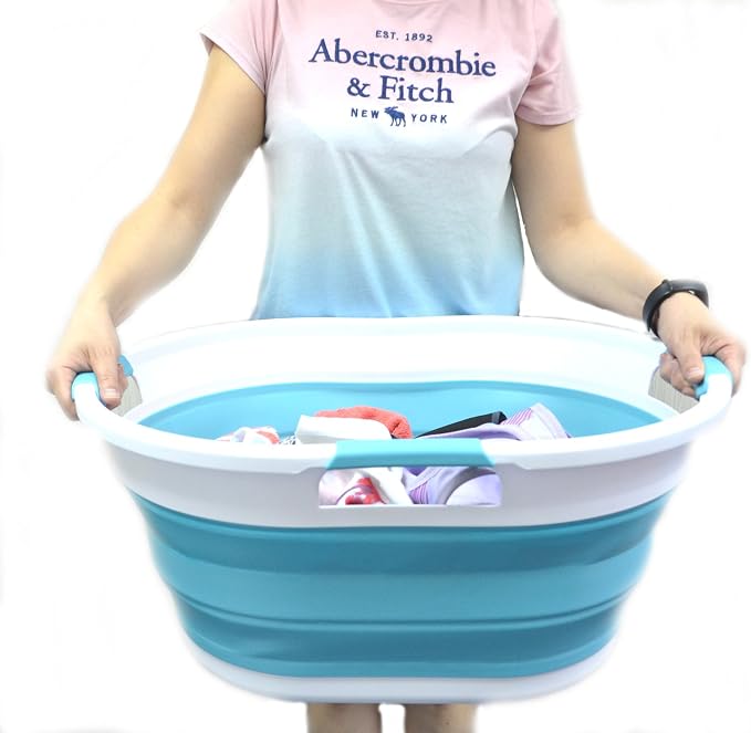 SAMMART 36L Collapsible 3 Handled Plastic Laundry Basket-Foldable Pop Up - Image 4