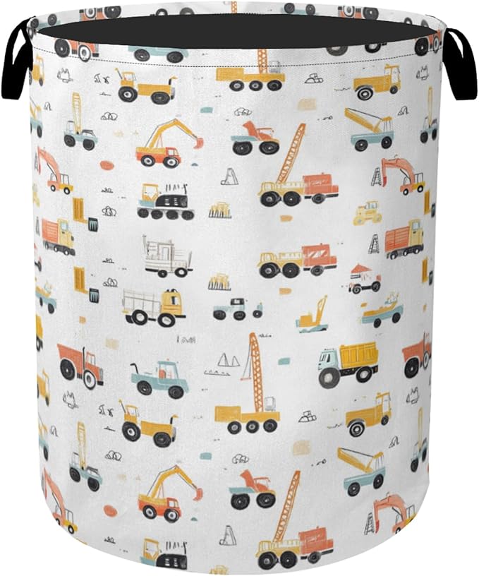 Cartoon Construction Vehicle Foldable Canvas Laundry Basket by Gearsly