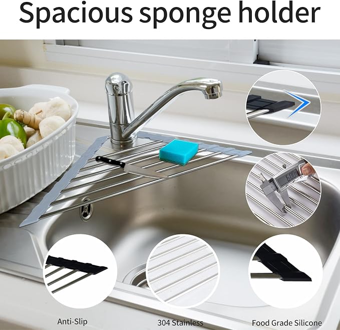 2 Pack Sink Sponge Holder in Sink Dish Drying Rack Corner Sink Strainer - Image 7