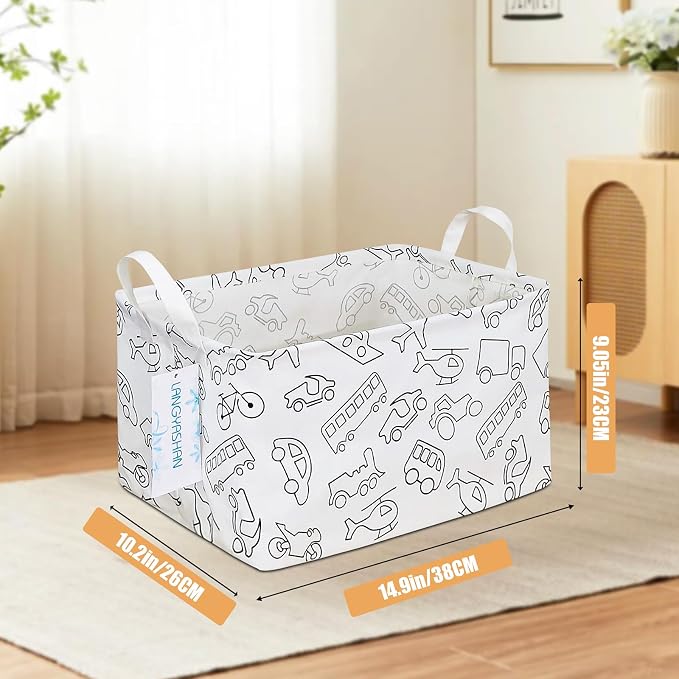 LANGYASHAN Rectangular Storage Bin Collapse Canvas Fabric Cartoon Storage Basket - Image 2