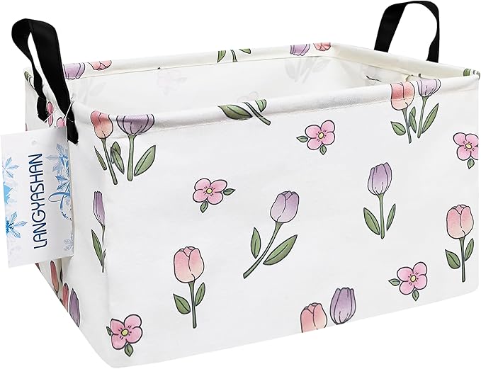 LANGYASHAN Rectangular Storage Bin Collapse Canvas Fabric Cartoon Storage Basket by LANGYASHAN