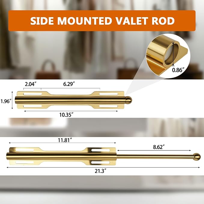 Valet Rod for Closet Pull Out, Rod for Bedroom Laundry Room Bathroom, Brushed - Image 2