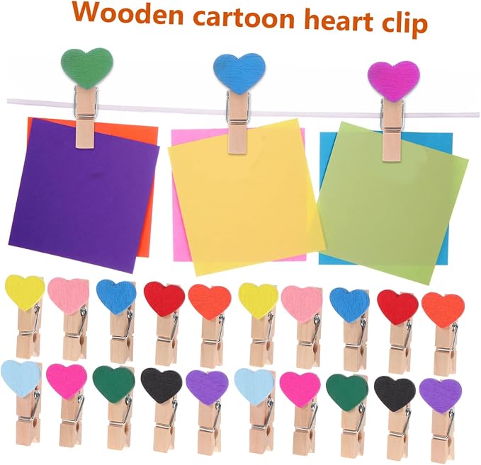 Cabilock 50pcs Mini Wooden Clothespins Heart Clips - Image 9