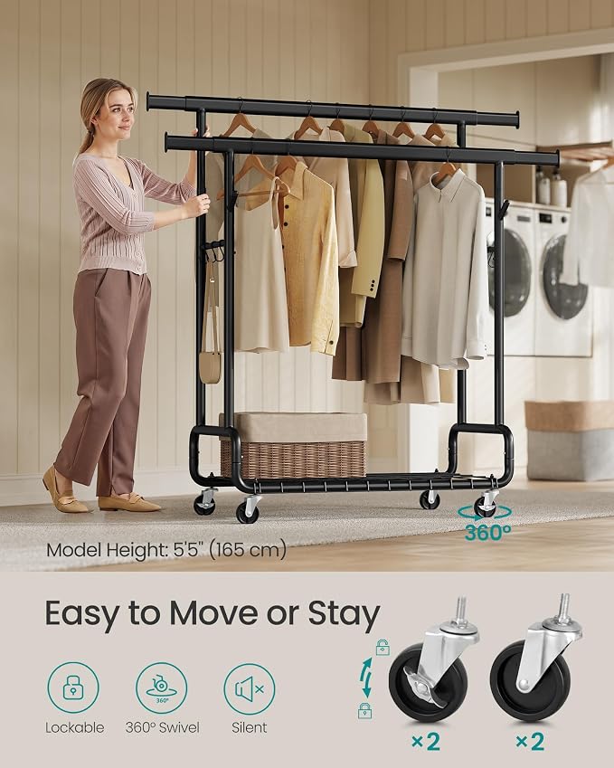 SONGMICS Clothes Rack, Heavy-Duty Rolling Clothing Garment Rack - Image 7