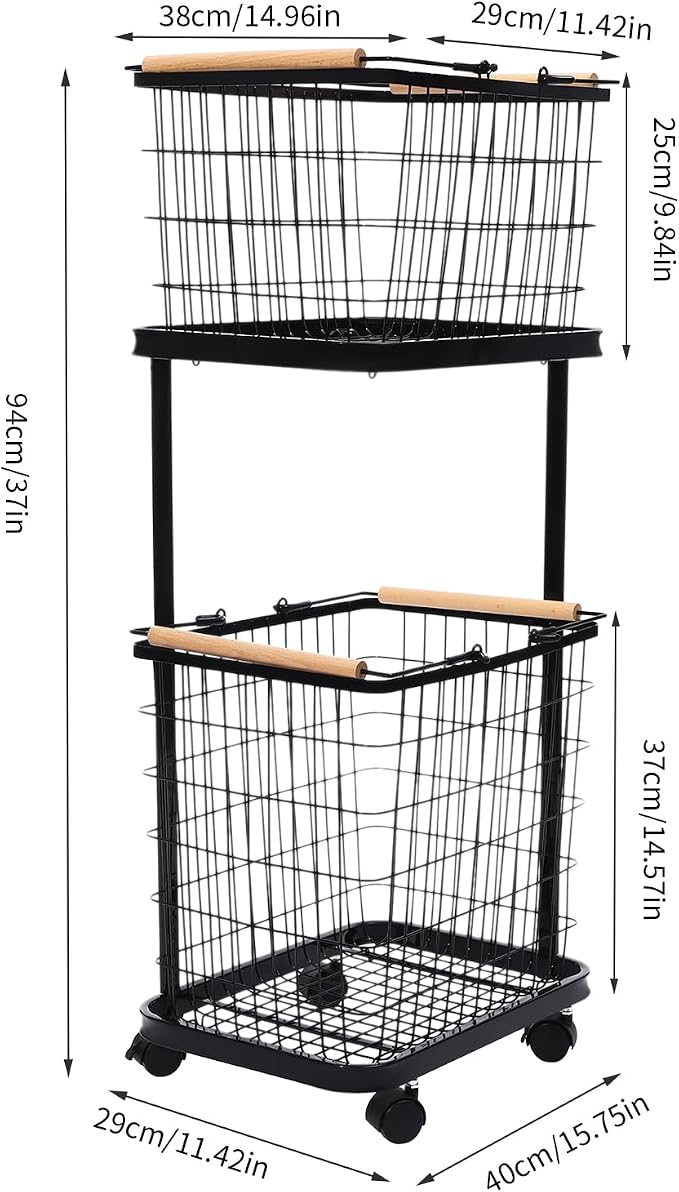 2-tier Laundry Basket, Wire Laundry Cart - Image 6