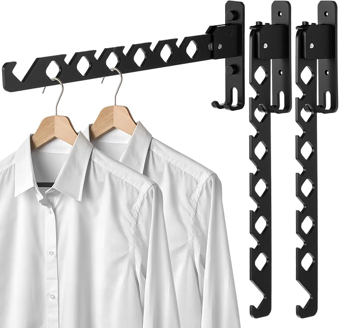 3 Pack Black Wall Mount Coat Hanger Holder, Retractable Folding Clothes Hanging by Unknown