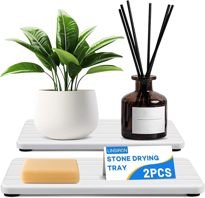 2PCS Stone Drying Tray, Water Absorbing Stone Tray, Countertop Fast Drying by LINSIRON