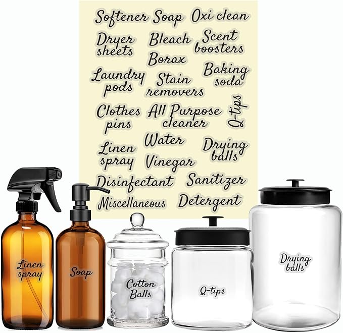 Laundry Room Organizing Labels for Glass Jars, Waterproof Home Storage by Mintitude