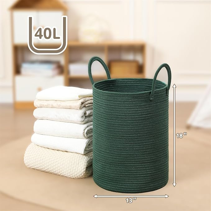 40L Woven Laundry Basket Hamper, 100% Natural Cotton Rope, Handwoven & Durable - Image 2