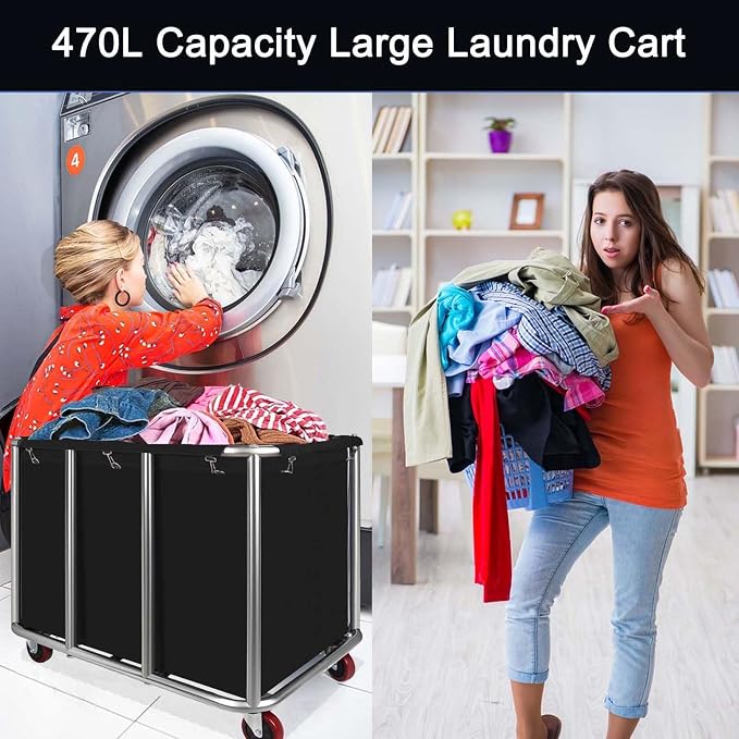 Commercial Laundry Cart with Wheels, 470L Industrial Rolling Laundry Basket - Image 3