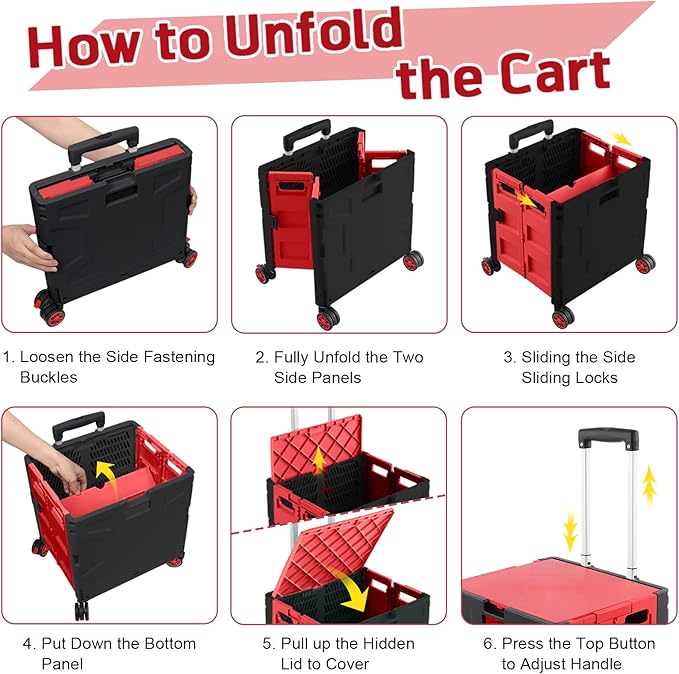 FELICON Folding Utility Cart Portable Rolling Crate Handcart - Image 4