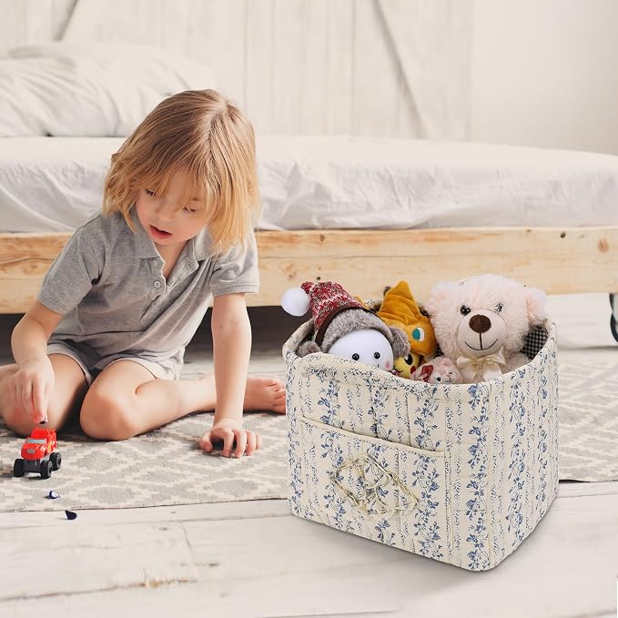 Storage Basket Boho Fabric Large Collapsible Floral Laundry Nursery Hamper - Image 2
