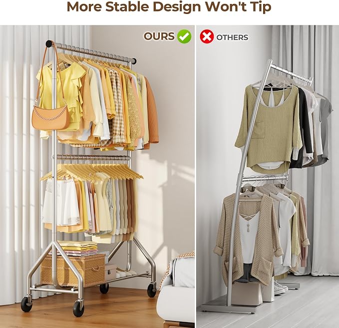 Heavy Duty Clothes Rack, Double Rod Clothing Rack - Image 4