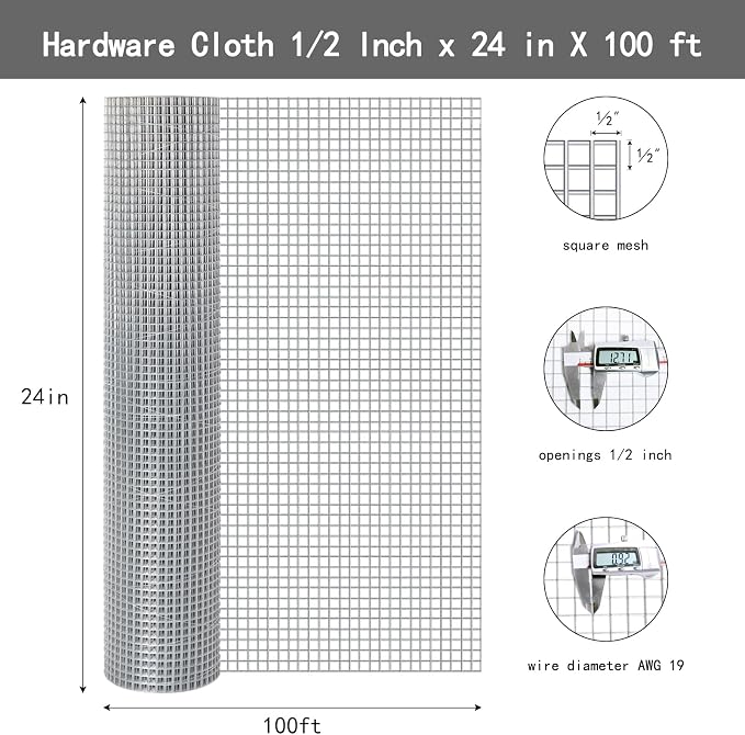 Thinkahead Hardware Cloth 1/2 inch 24 X 100 ft 19 Gauge, Galvanized Wire Mesh - Image 2