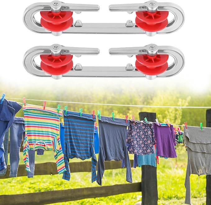 QWORK Plastic Aluminum Clothesline Separator Spreader Pulley, 2 Pack Heavy Duty - Image 8