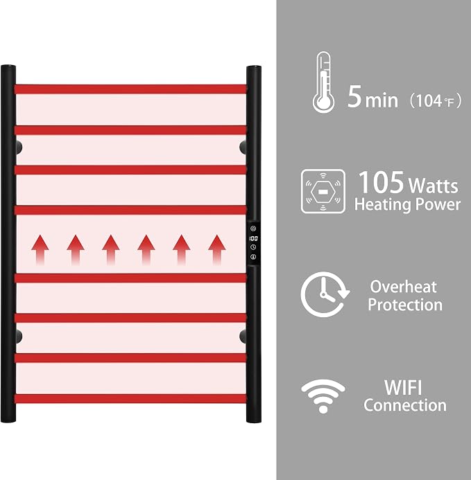 KEG Smart WiFi Towel Warmer Wall Mounted - Image 4