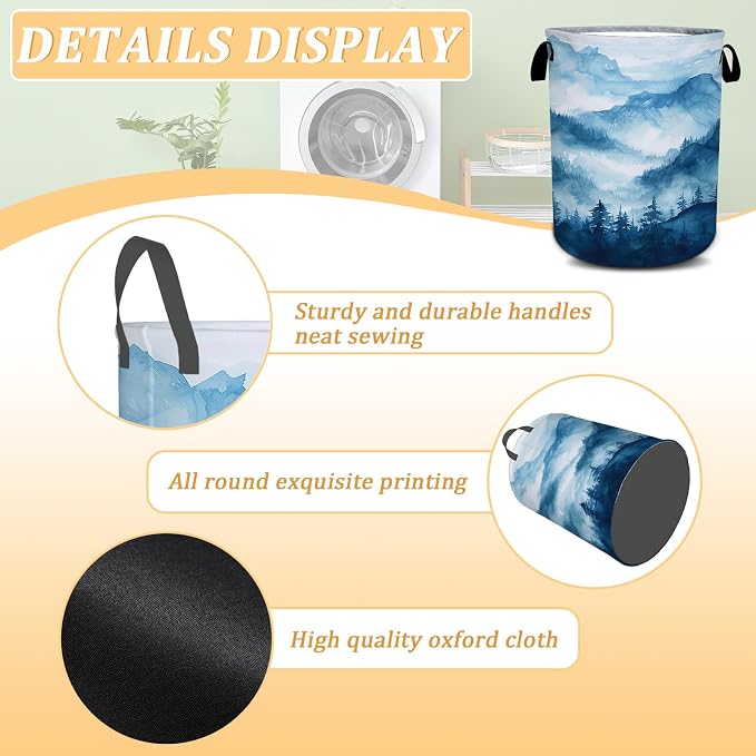 Blue Mountain Forest Laundry Basket, Foldable Waterproof Oxford Cloth Laundry - Image 6
