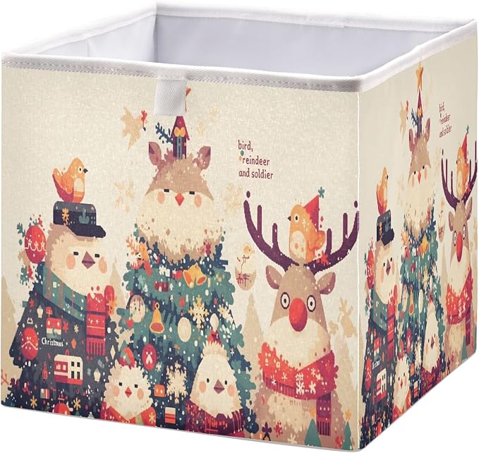 senya Large Storage Bins Tile Deer Christmas Collapsible Foldable Storage Cubes by senya