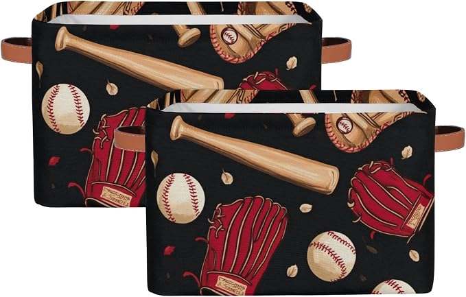 2 Pack Baseball Bat Storage Baskets Glove Balls Collapsible Storage Bins Closet by Gumuslen