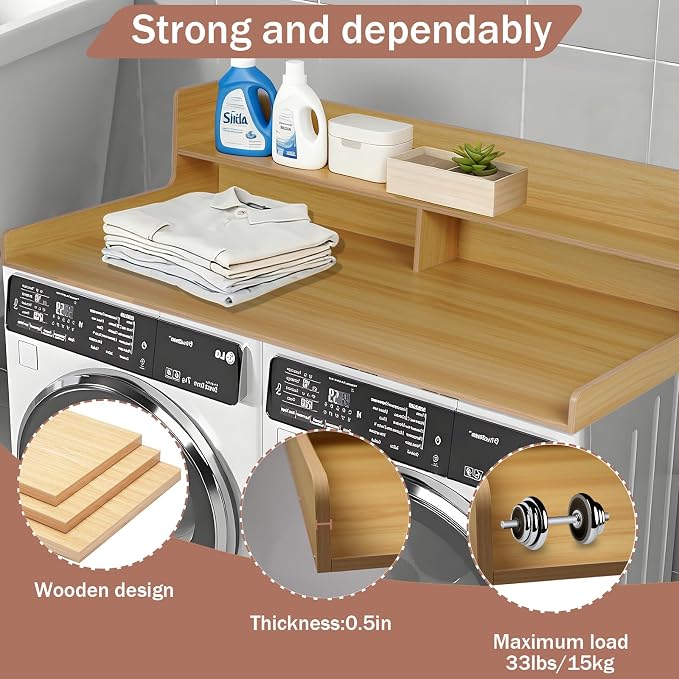 Washer Dryer Countertop with Shelf Laundry Countertop with Rounded Corners Wood - Image 4
