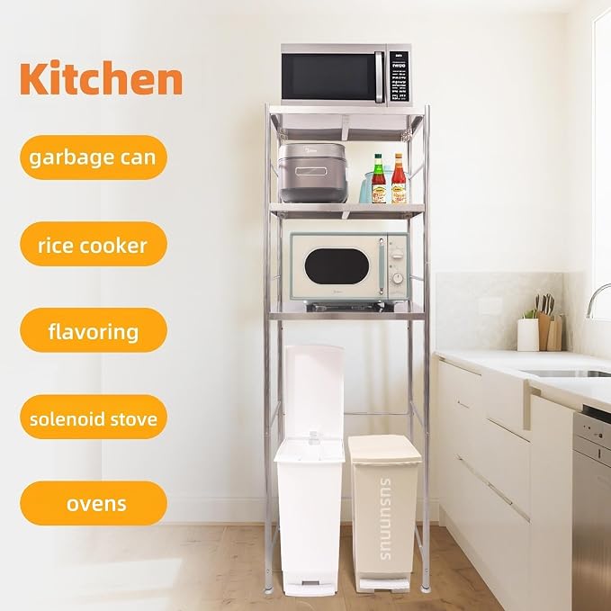 susunnus Stainless Steel Shelf, Kitchen Storage Shelves, Microwave Mini Fridge - Image 3