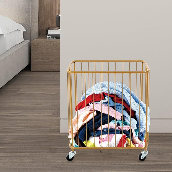 Metal Laundry Basket w/Wheels & Brakes Large Rolling Laundry Cart - Image 8