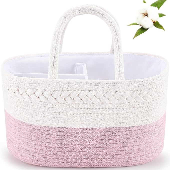 Cotton Rope Diaper Caddy Organizer, Nursery Storage Bin and Car Organizer by Kamuavni