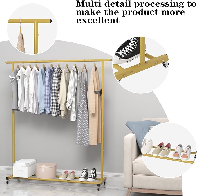 Buzowruil Metal Rolling Clothing Rack Adjustable Freestanding Garment Organizer - Image 6