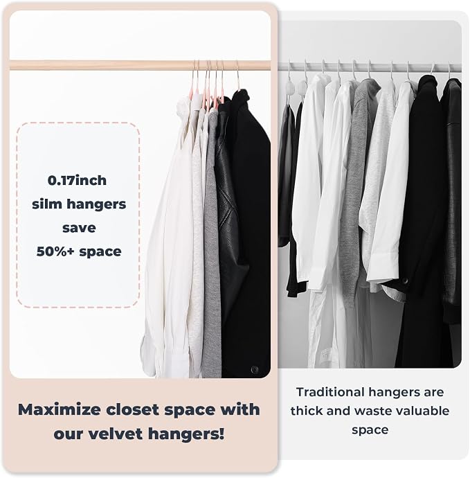 Pink Velvet Hangers 50 Pack, Felt Covered Non Slip Fabric - Image 2