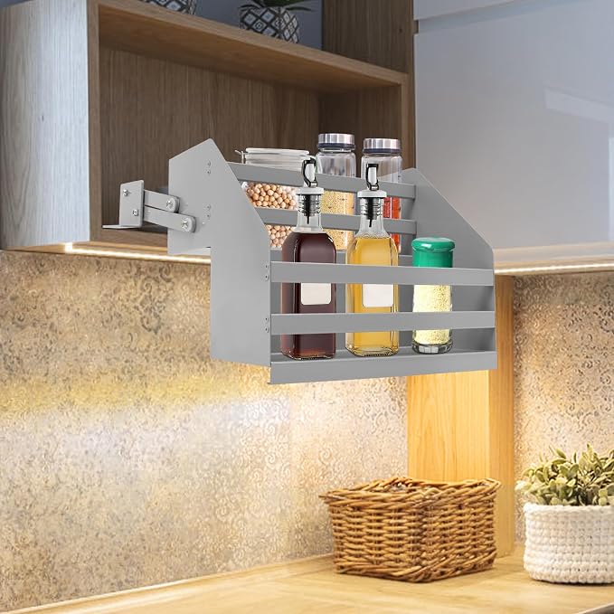 2-Tier Cabinet Pull Down Organizer, Buffer Lifting Design Large Capacity - Image 7