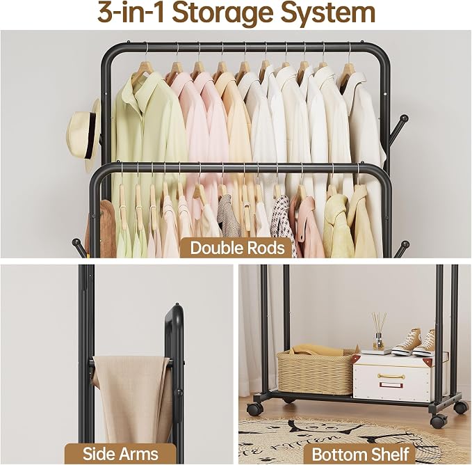 Delamu Clothes Rack, Double Rods Clothing Rack - Image 3