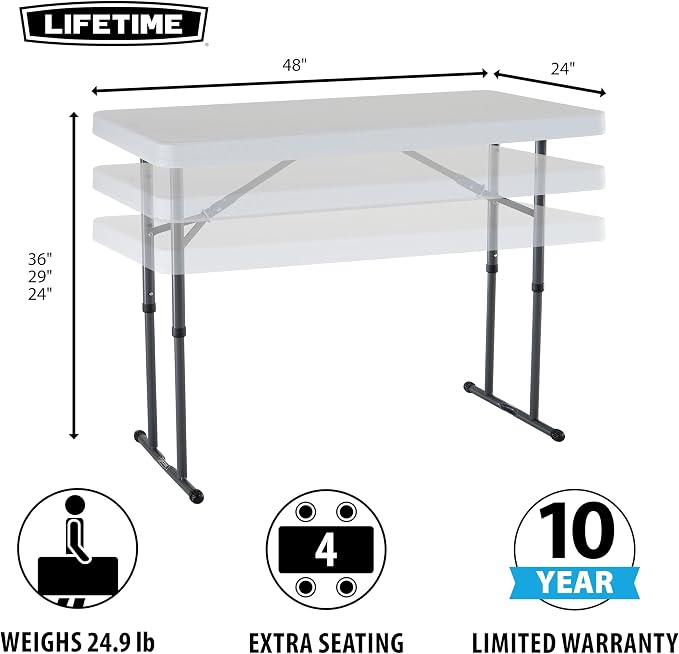 Lifetime Commercial Height Adjustable Folding Utility Table - Image 3