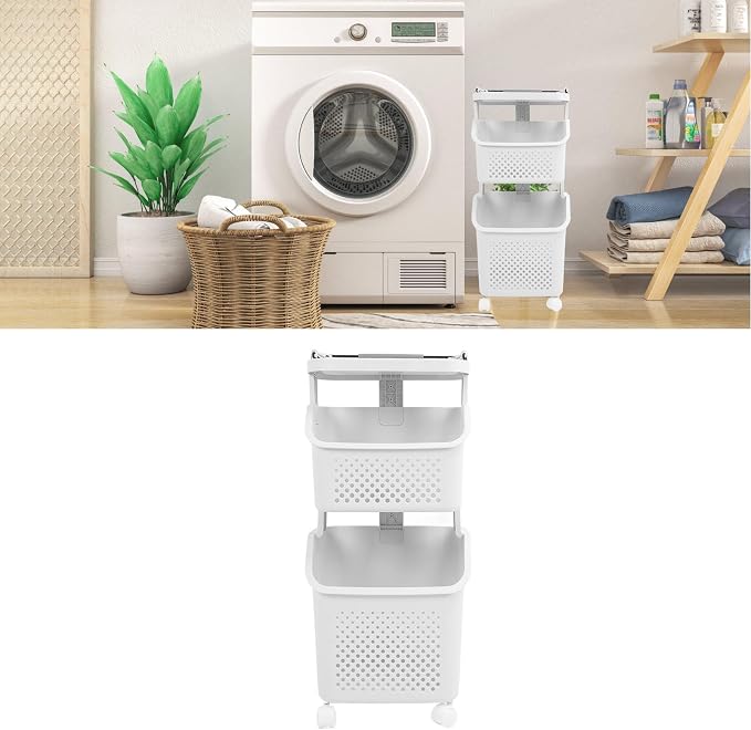 Bathroom Laundry Basket, Stackable Rolling Laundry Hamper, Clothes Storage - Image 4
