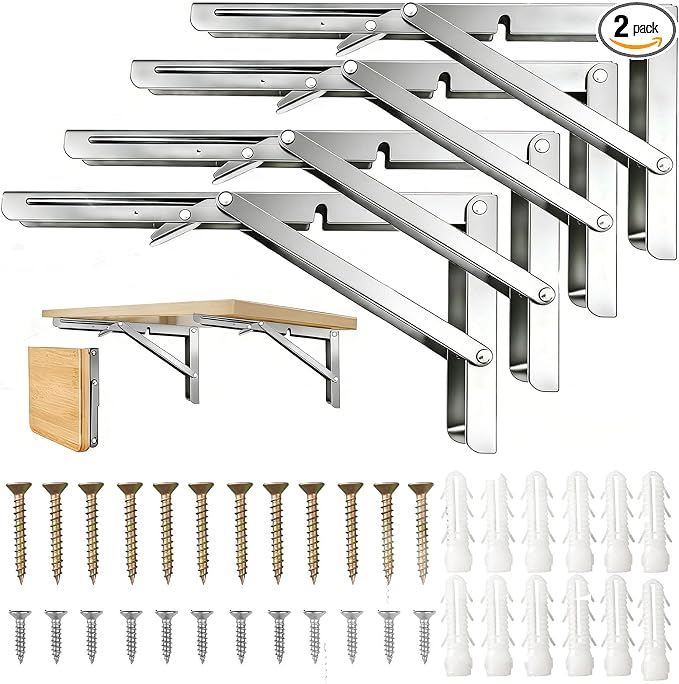 Folding Shelf Brackets 14 Inch, Collapsible Metal Brackets 8 10 12 14 16 18 20 by Medach