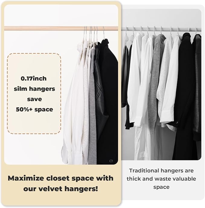 Ivory Velvet Hangers 50 Pack, Felt Covered Non Slip Fabric - Image 3