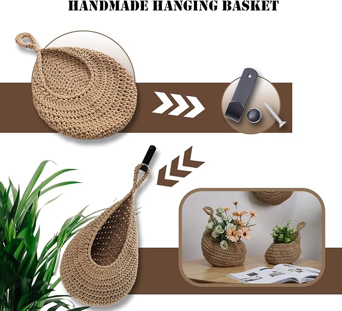 Hanging Fruit Large Basket Set of 3, Boho Wall Hanging Storage Basket - Image 7
