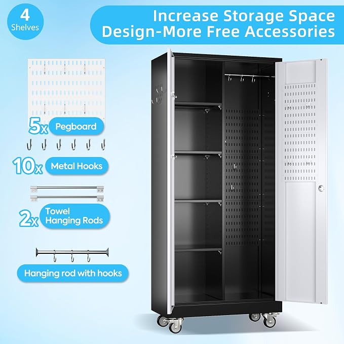 Metal Broom Closet Storage Cabinet, Garage Storage Cabinet - Image 3
