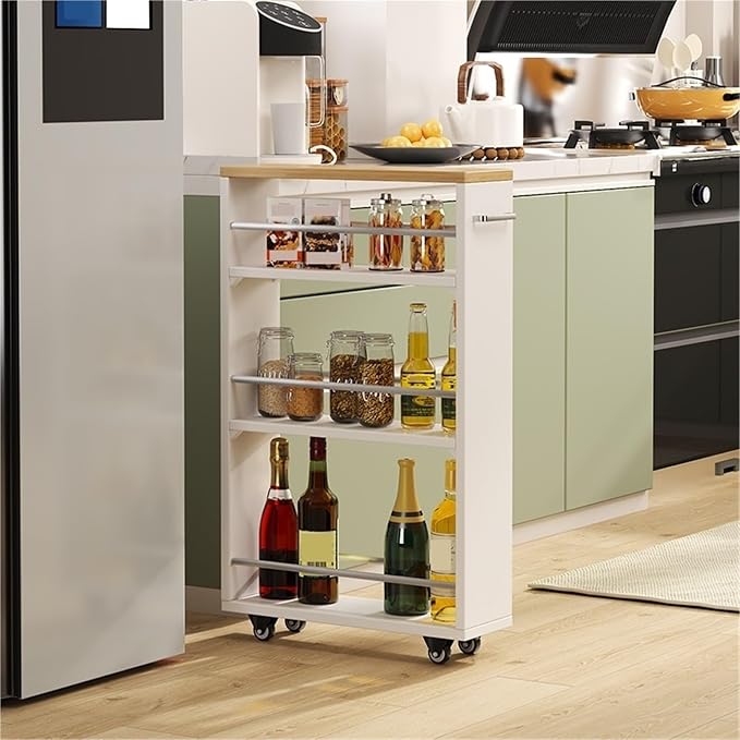4 Tier Slim Rolling Storage Cart Narrow Rolling Utility Cart Kitchen Storage by Unknown