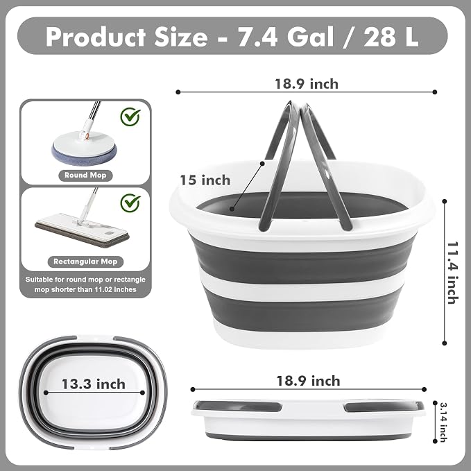 Collapsible Mop Bucket with Handles 7.4 Gallon Foldable Tub - Image 4