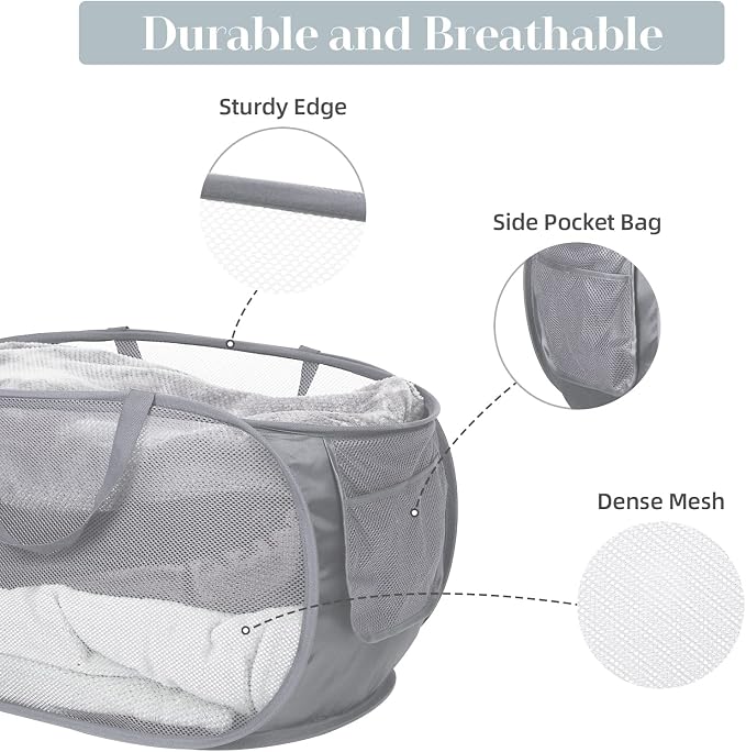 4 Pack Durable Collapsible Laundry Baskets, Mesh Foldable Laundry Basket - Image 4