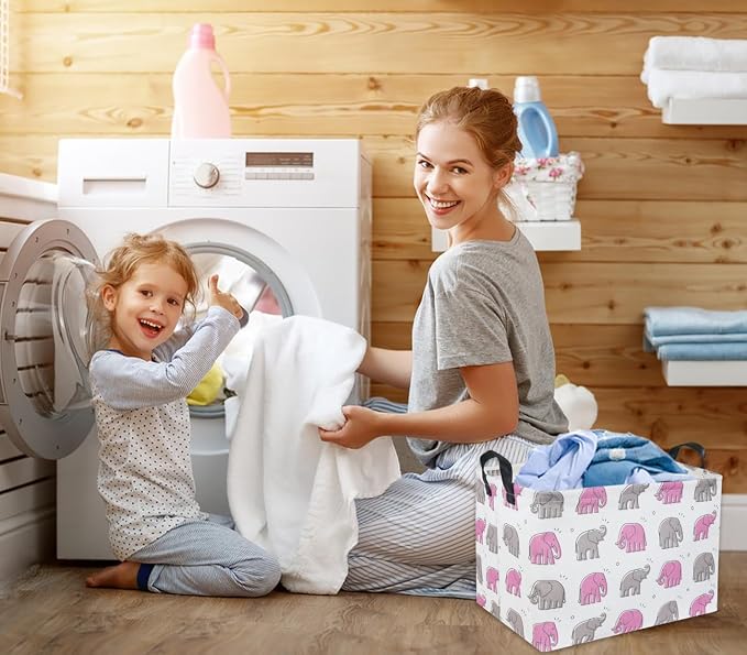 Elephant Baby Storage Bin Pink Elephant Decor - Image 6