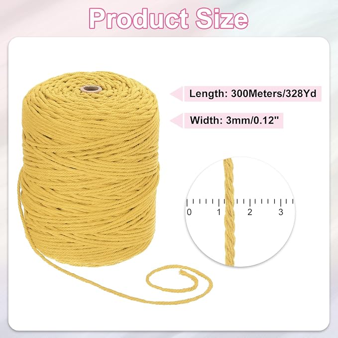 HARFINGTON Natural Macrame Cord 3mm x 328 Yards 4 Strand Twisted Cotton Macrame - Image 2