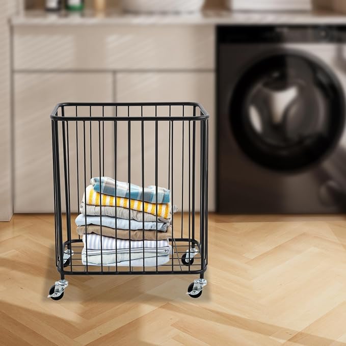 Slim Rolling Laundry Hamper, Metal Cloth Basket - Image 5