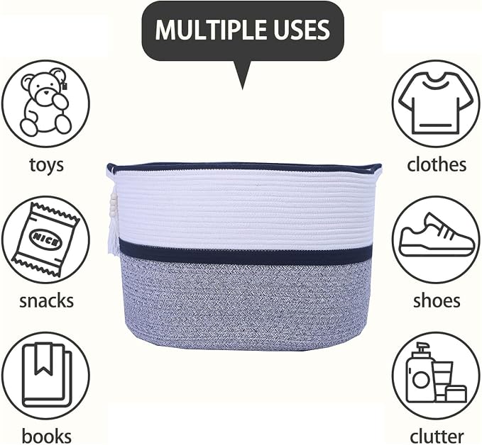 Large Woven Rope Laundry Hamper, Cotton Rope Storage Basket - Image 5