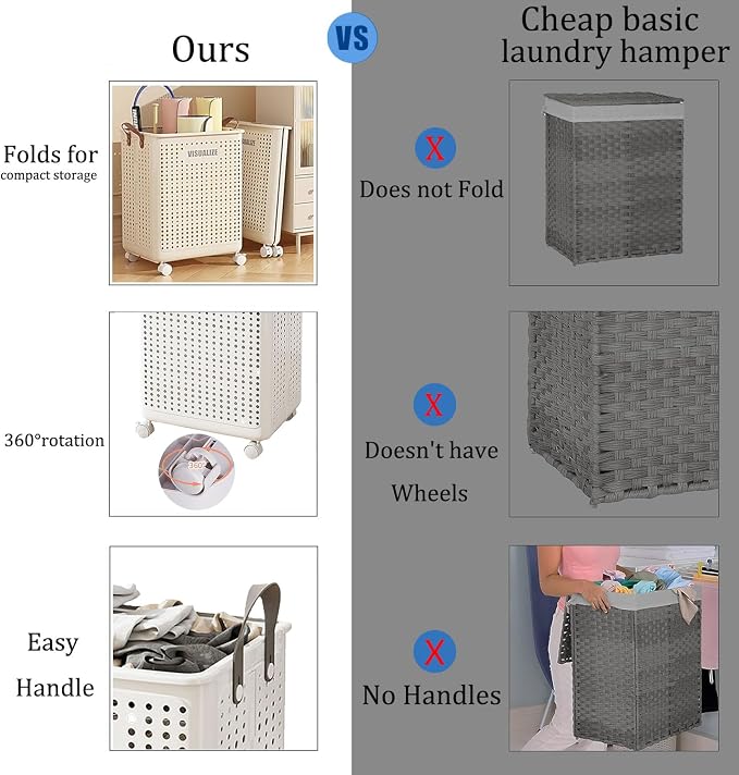 55L Collapsible Large Laundry Hamper, laundry basket plastic, Laundry Basket - Image 3