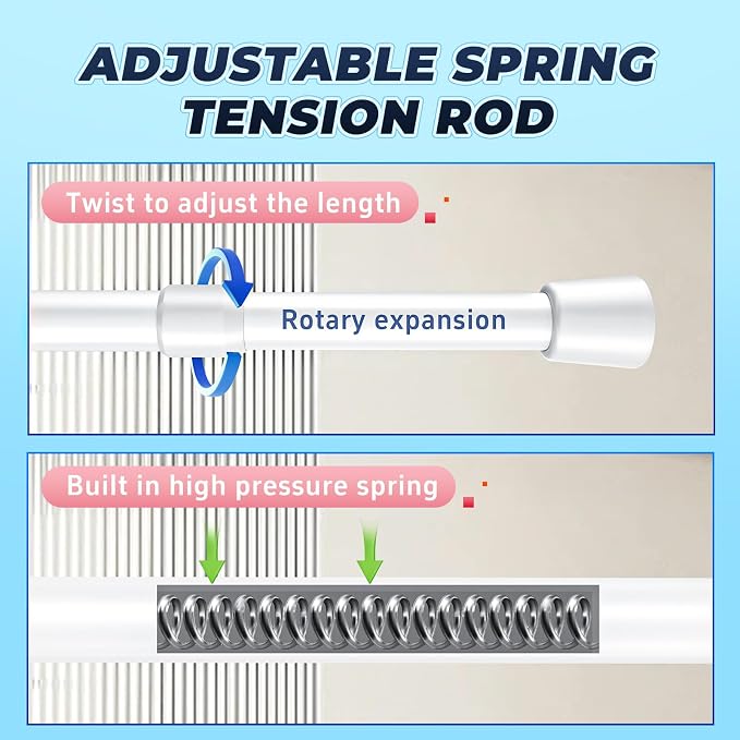 2 Pack 53"-98" No Splicing Shower Curtain Tension Rods, Spring Telescopic Rod - Image 5