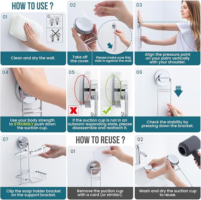 TAILI Double Layer Soap Holder, Drill-Free Bar Soap Dish Tray Suction Cup - Image 5