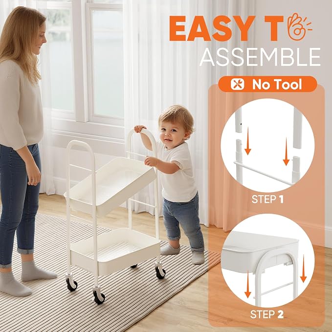 Sekey 3 Tier Metal Rolling Cart, No Screws Assemble Kitchen Cart, Mini Rolling - Image 3