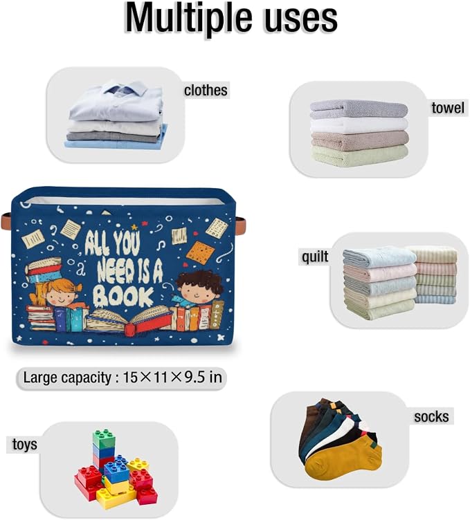 Collapsible Back to School Basket Quotes Reading Book Storage Bins - Image 5